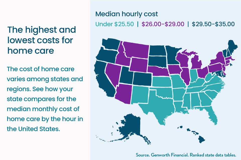 平面地图家庭护理成本由美国国家颜色分成三个级别的价格区间