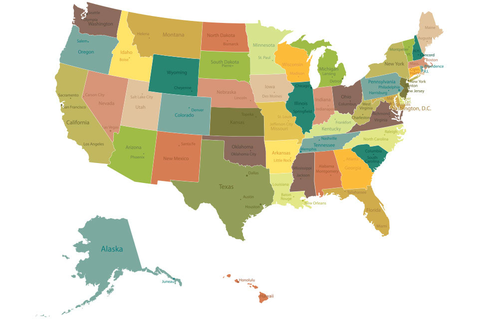 美国彩色地图
